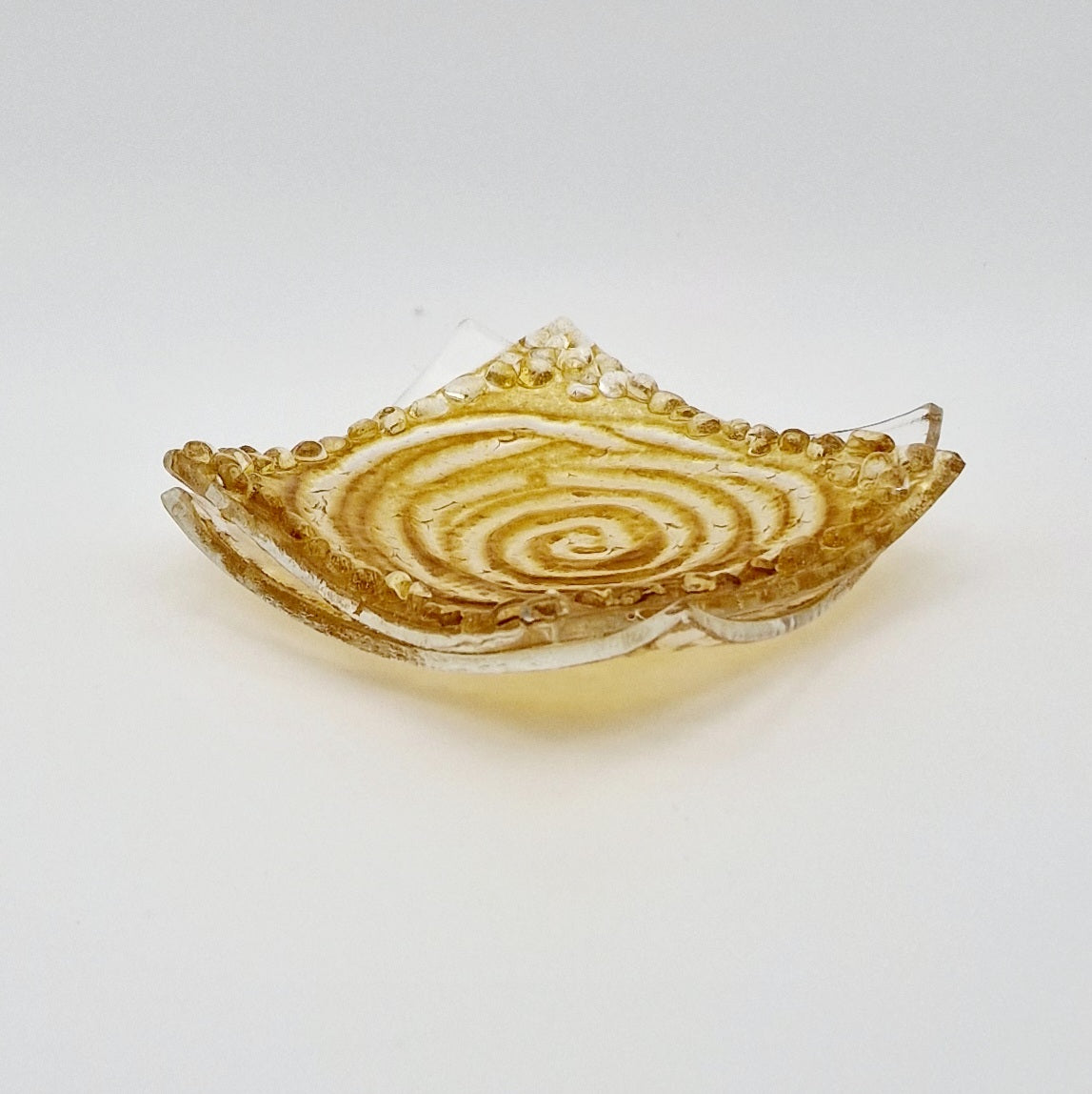 Amber swirl fused glass trinket dish