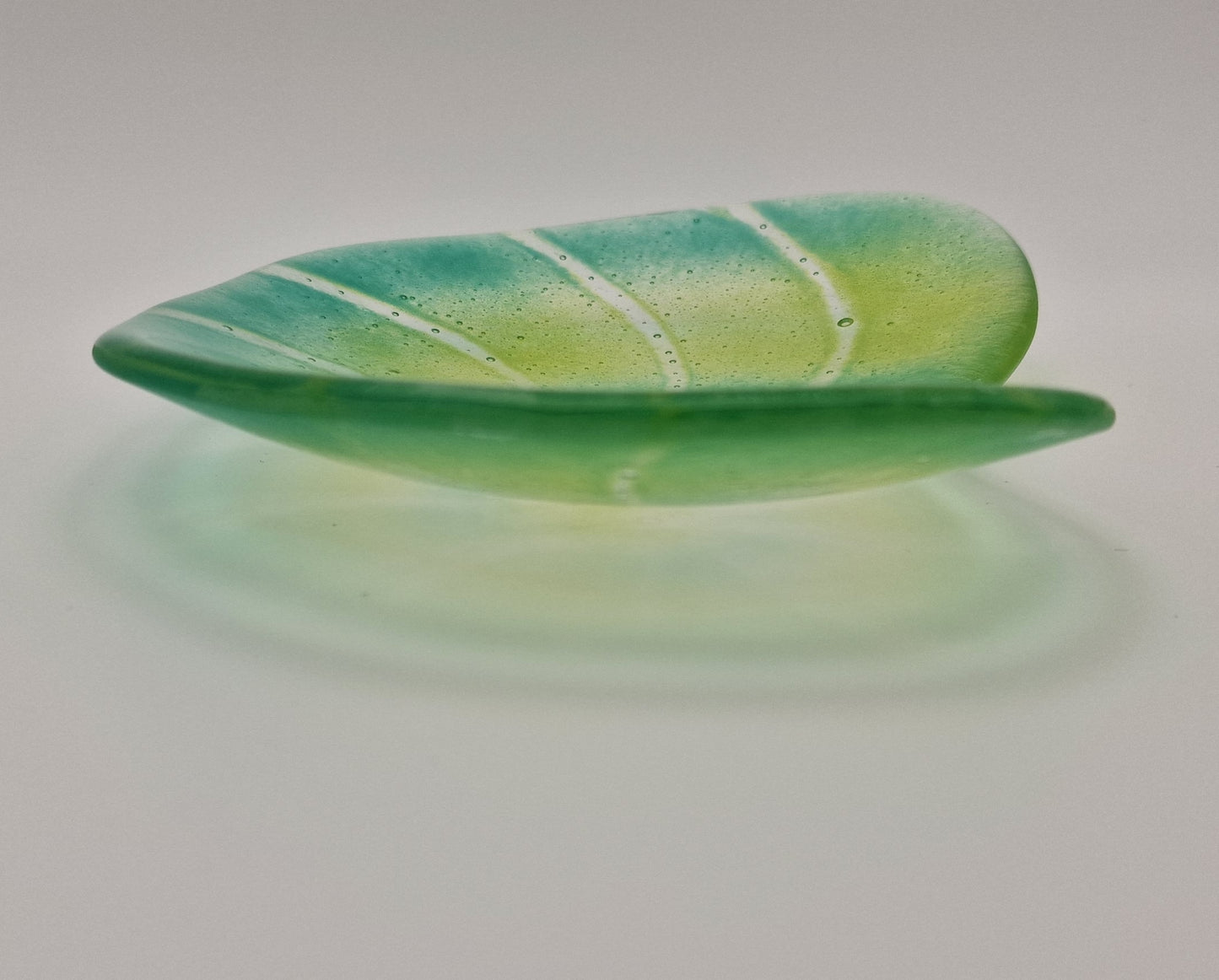 Ammonite fused glass dish in sea blues