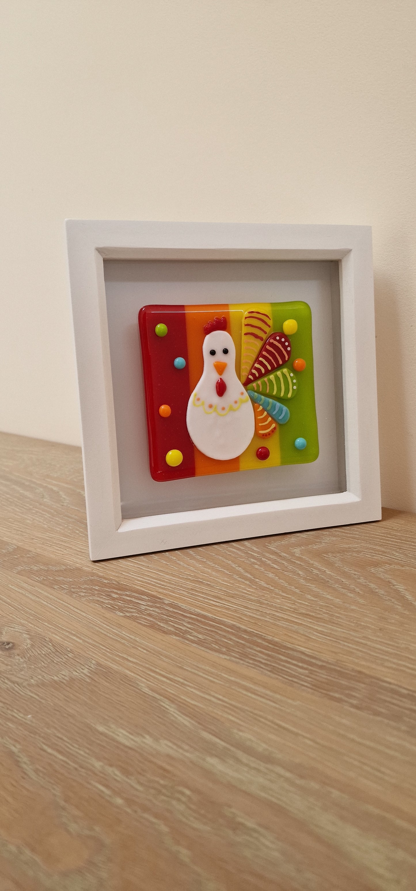 Colourful Chicken art box frame - yellow/orange/red/green