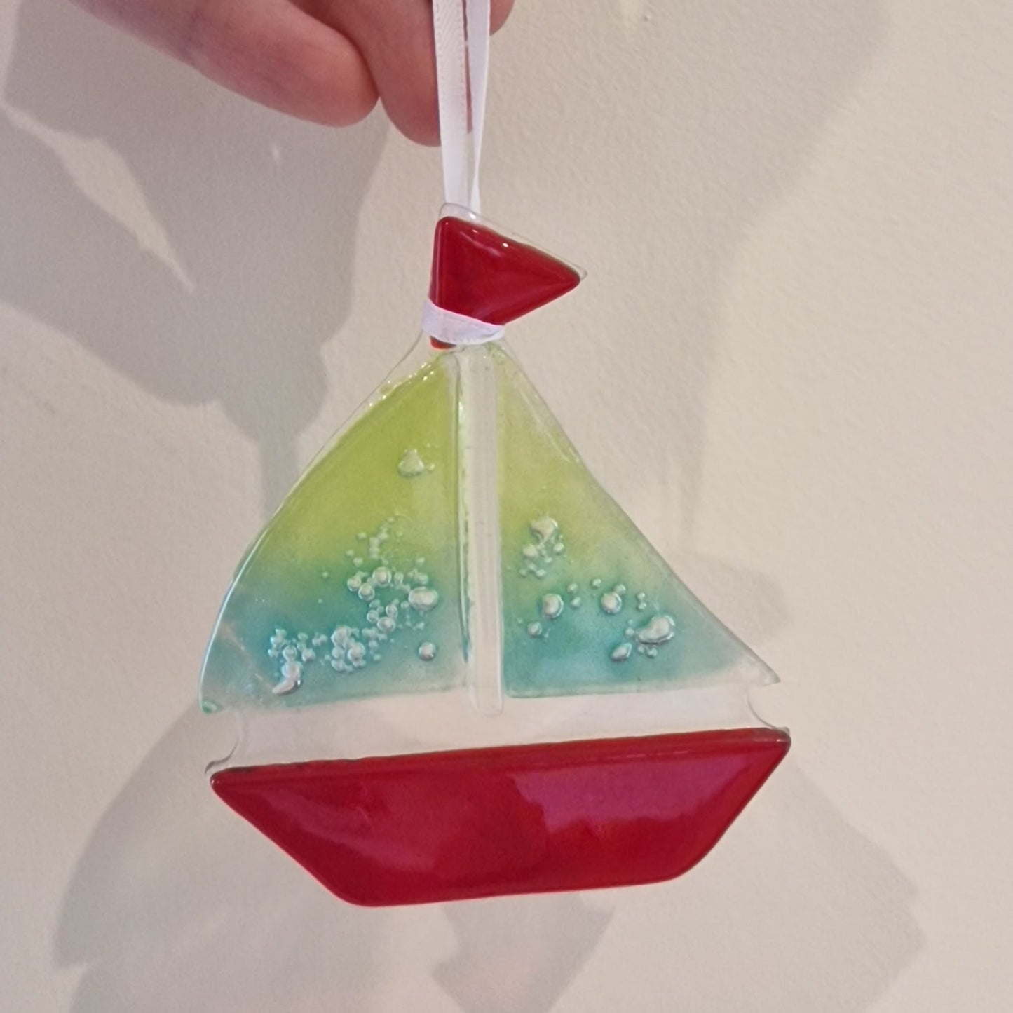 Fused glass handmade sailboat suncatcher