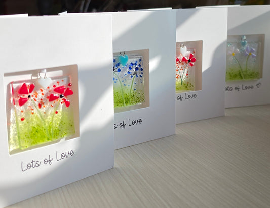 Lots of Love Card with handmade glass floral suncatcher - Rectangular Poppies