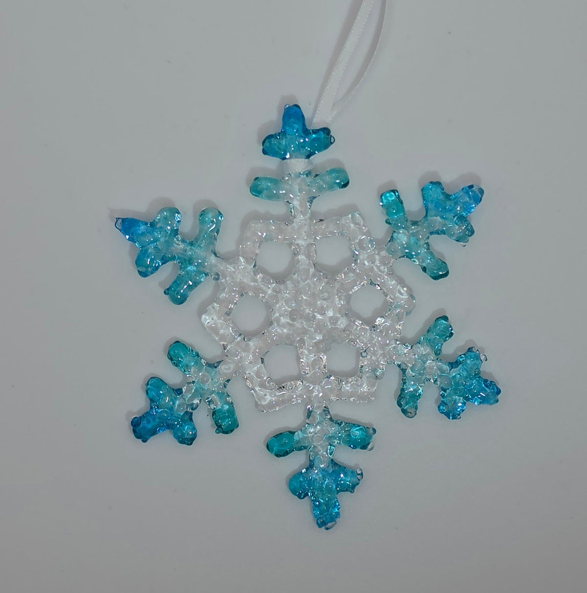 Handmade Fused Glass Snowflake Christmas Tree Decoration