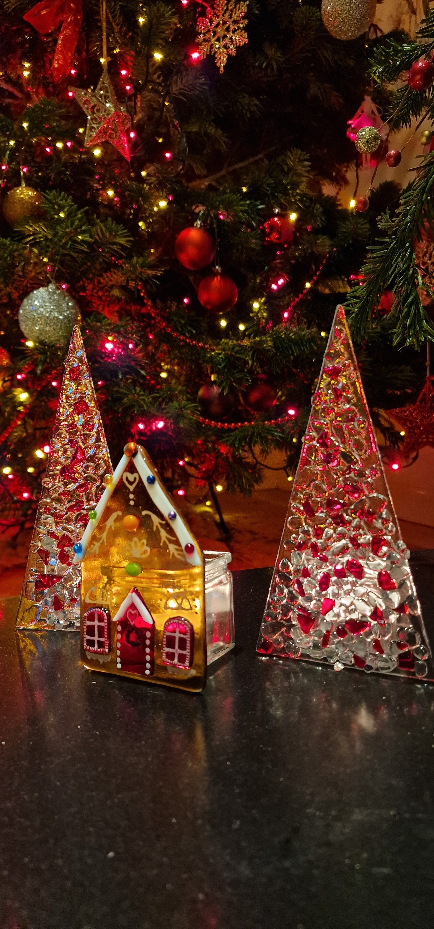 Fused Glass Gingerbread house decoration, Fused Glass Christmas decoration, candle holder