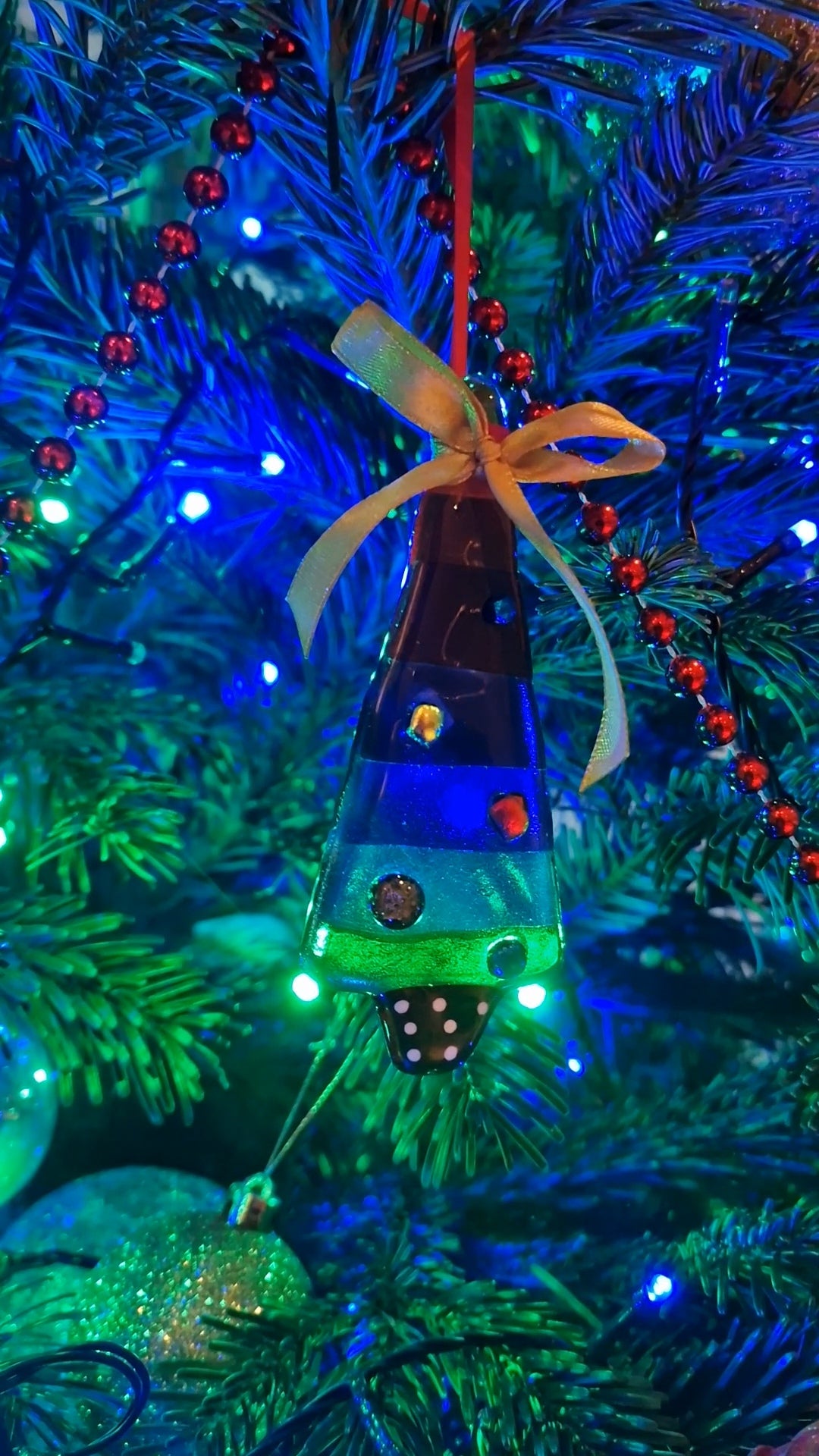 Rainbow Christmas tree decoration fused glass
