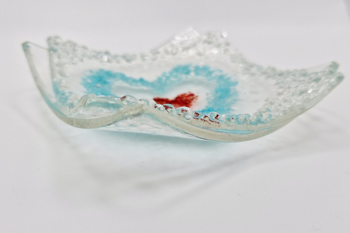 Heart in heart fused glass trinket dish