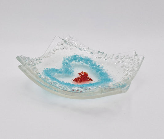 Heart in heart fused glass trinket dish