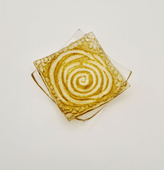Amber swirl fused glass trinket dish