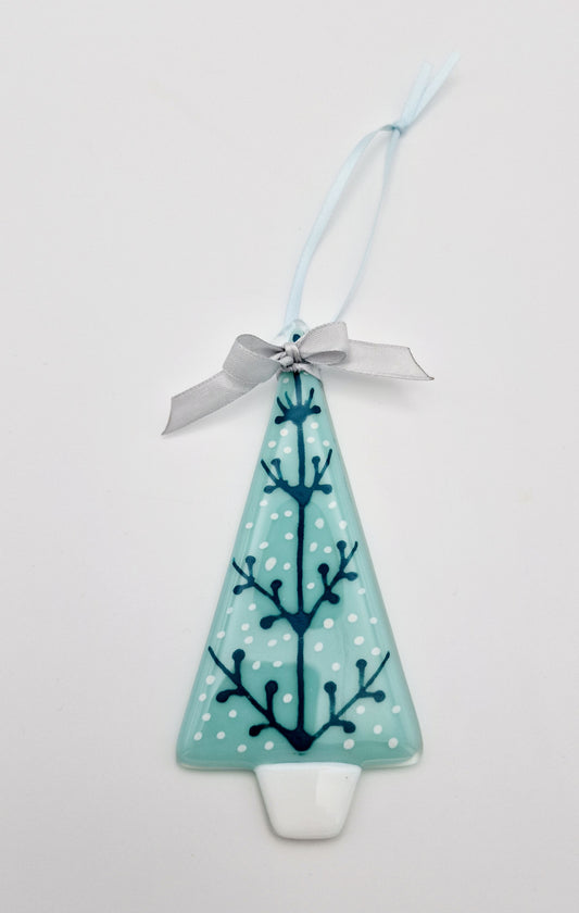Glass tree decoration hand painted mint green