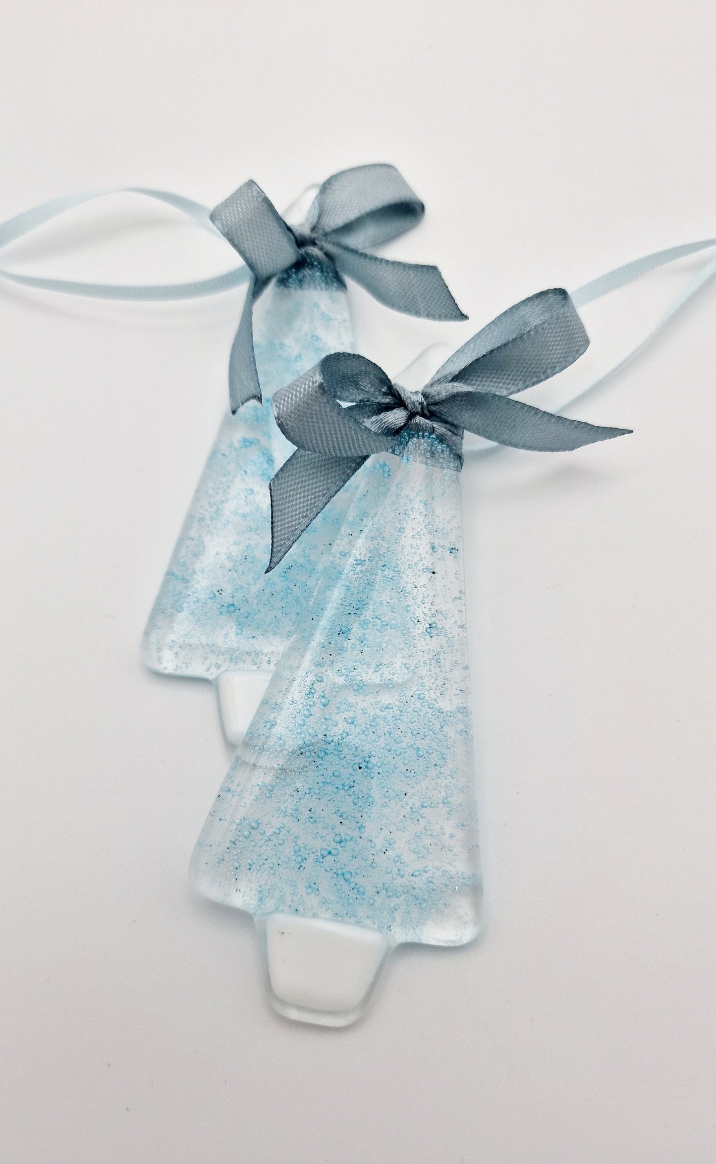 Bubbly Blue Fused Glass Christmas Tree Ornament
