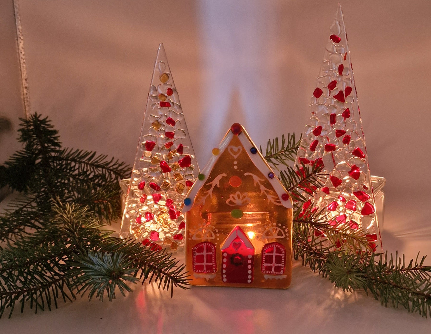 Fused Glass Gingerbread house decoration, Fused Glass Christmas decoration, candle holder