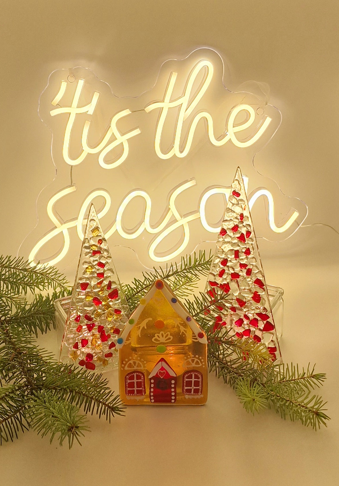 Fused Glass Gingerbread house decoration, Fused Glass Christmas decoration, candle holder