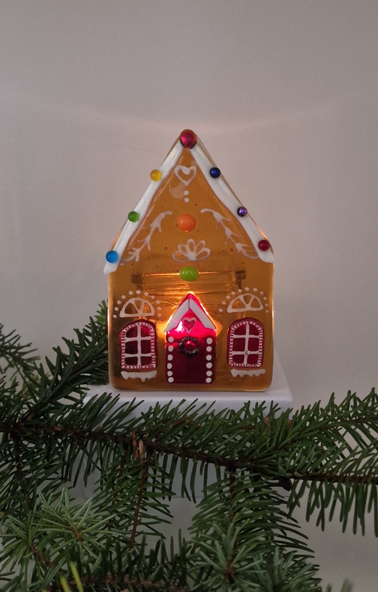 Fused Glass Gingerbread house decoration, Fused Glass Christmas decoration, candle holder