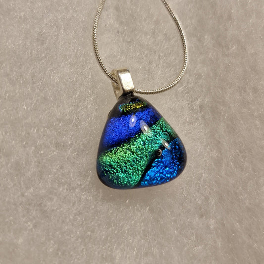 Fused glass dichroic necklace handmade green / blue
