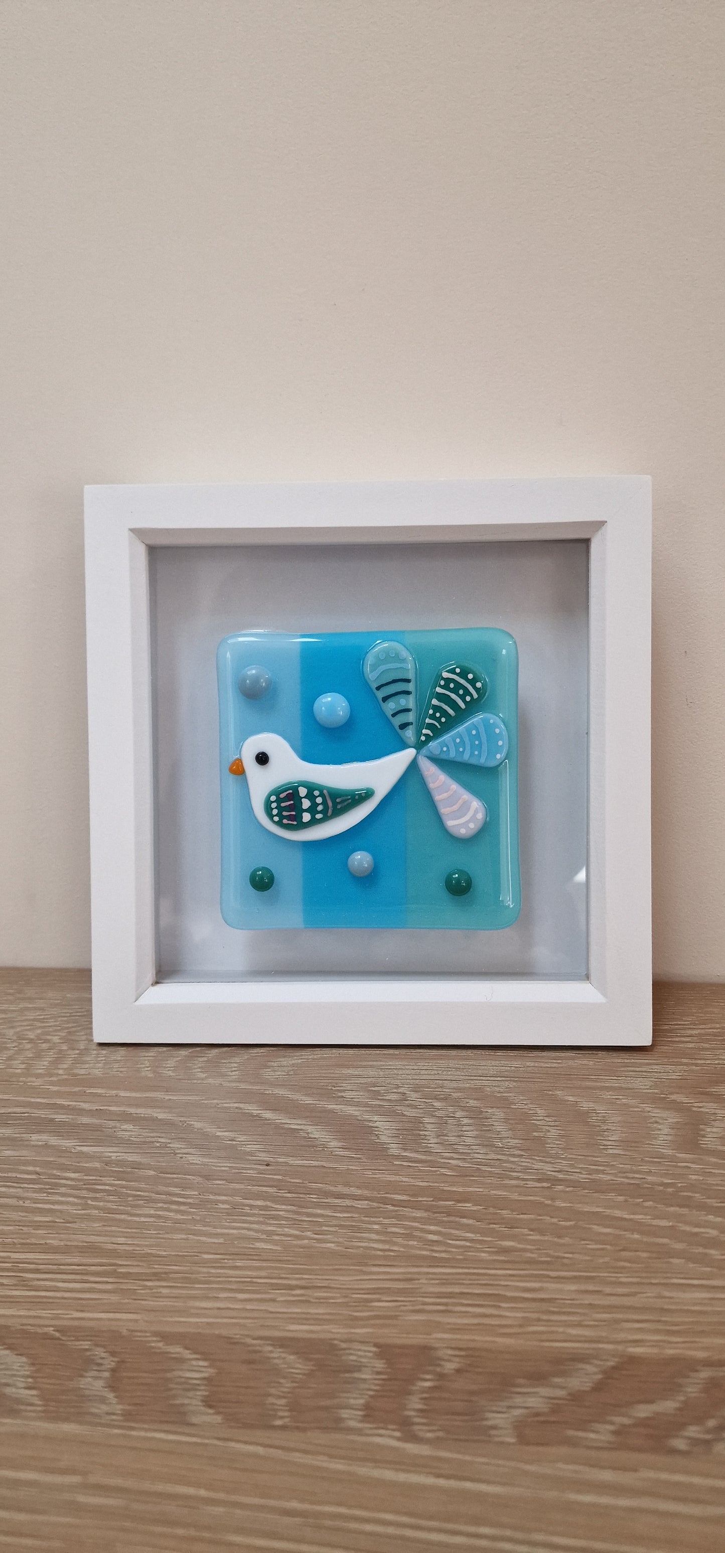 Colourful bird art box frame - blues