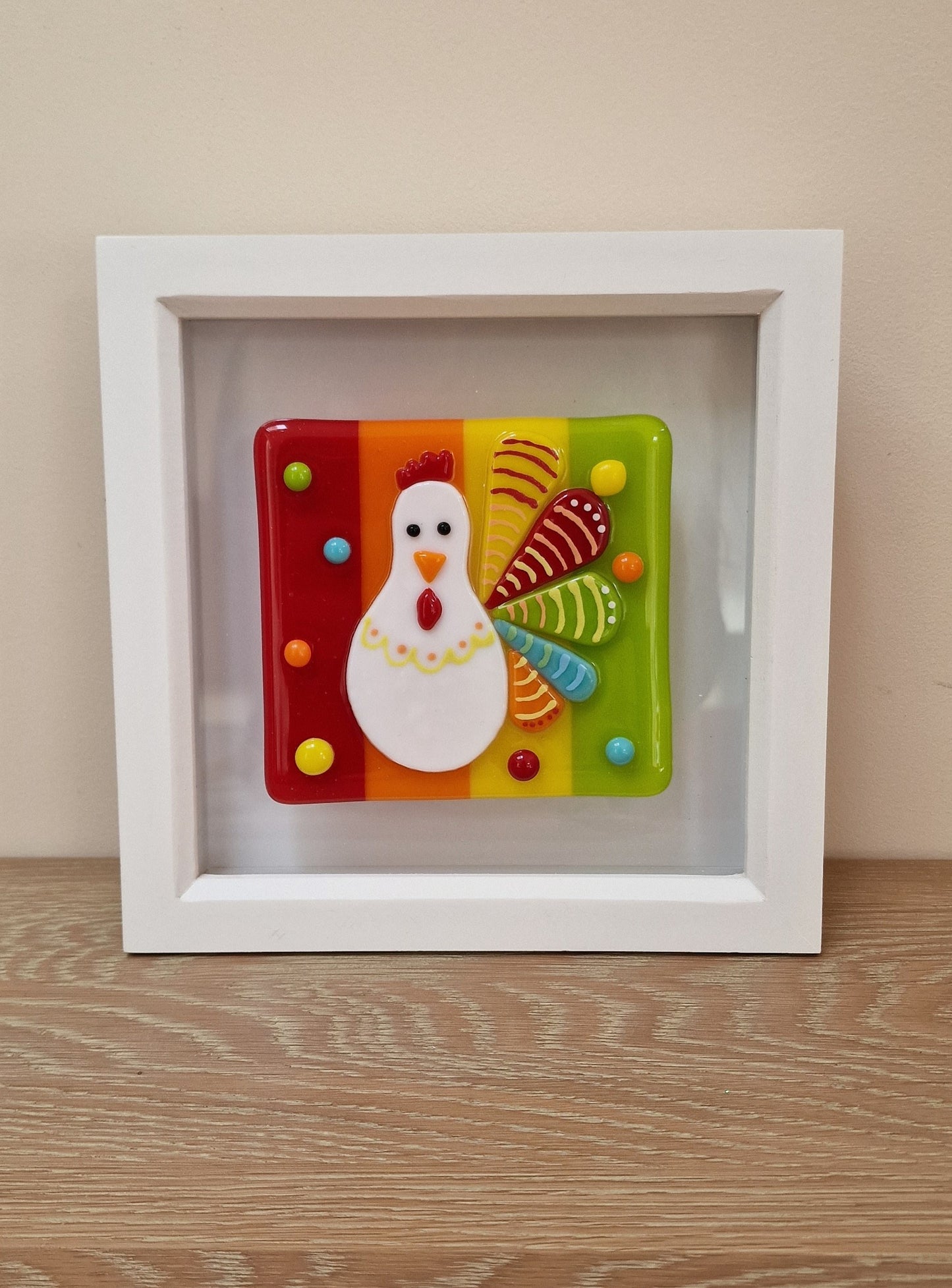 Colourful Chicken art box frame - yellow/orange/red/green