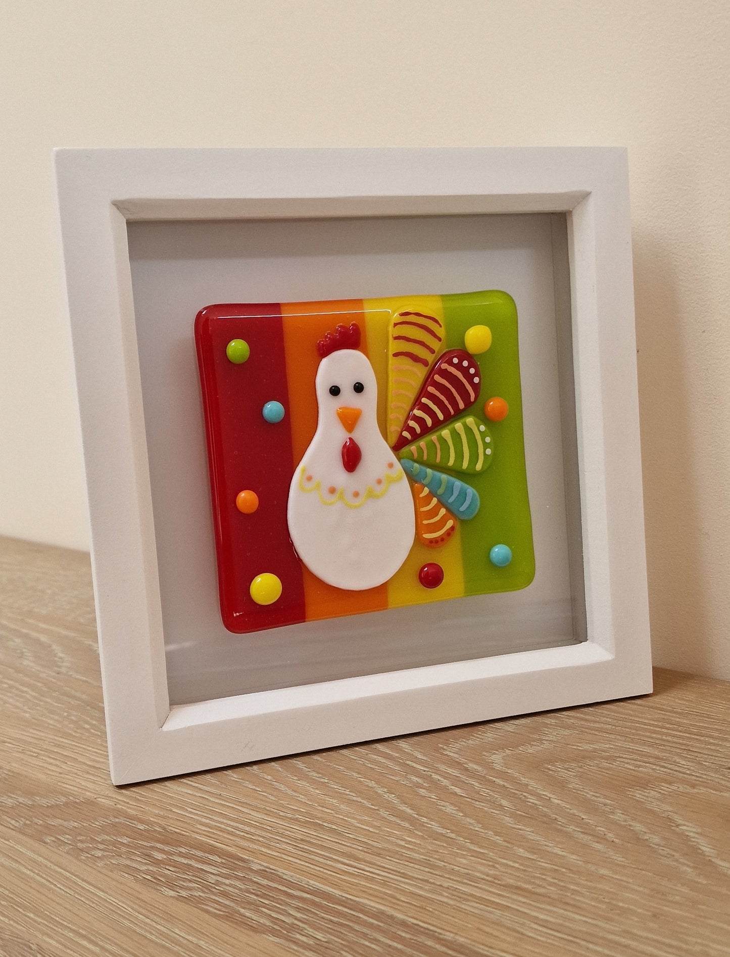 Colourful Chicken art box frame - yellow/orange/red/green
