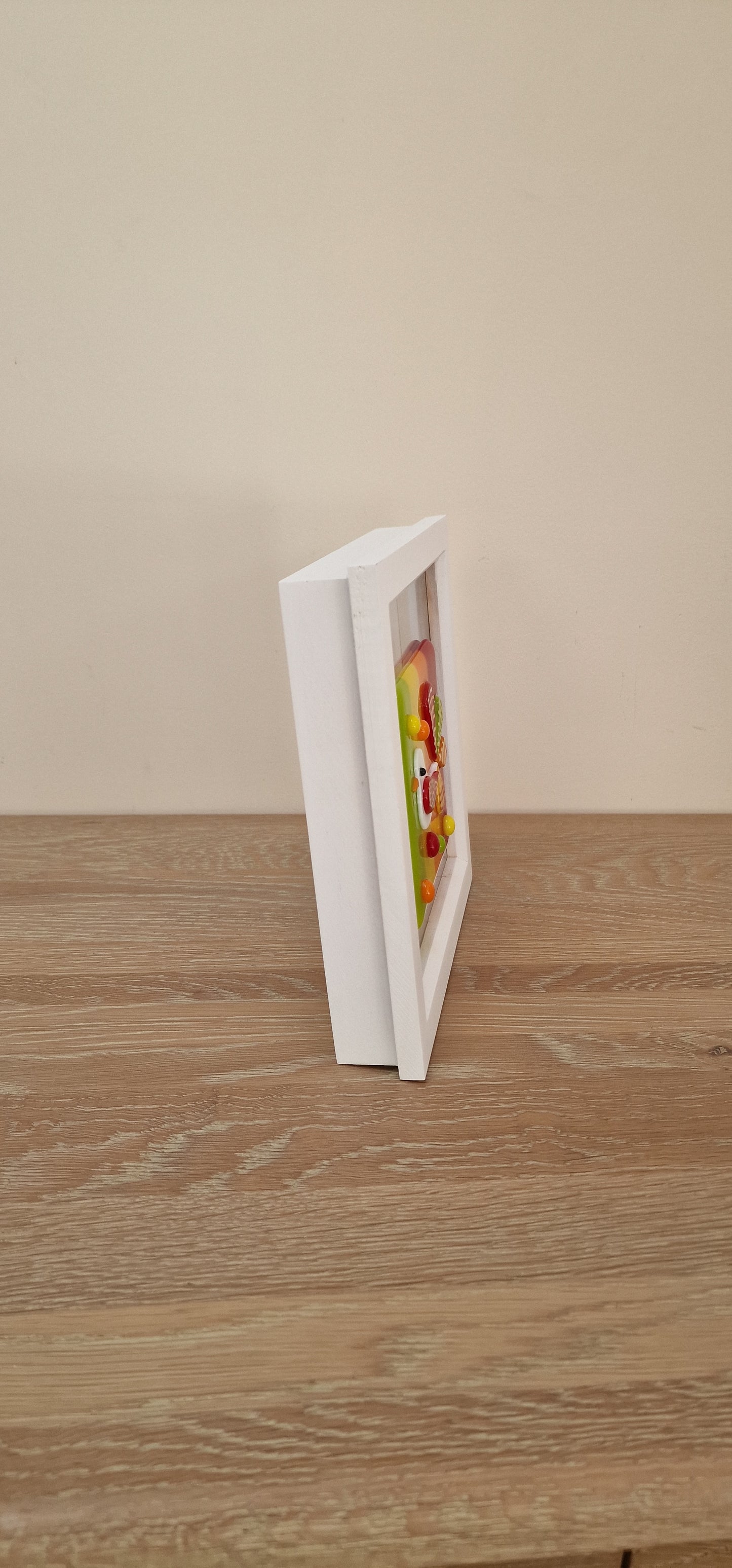 Colourful bird art box frame - green/yellow/orange/red