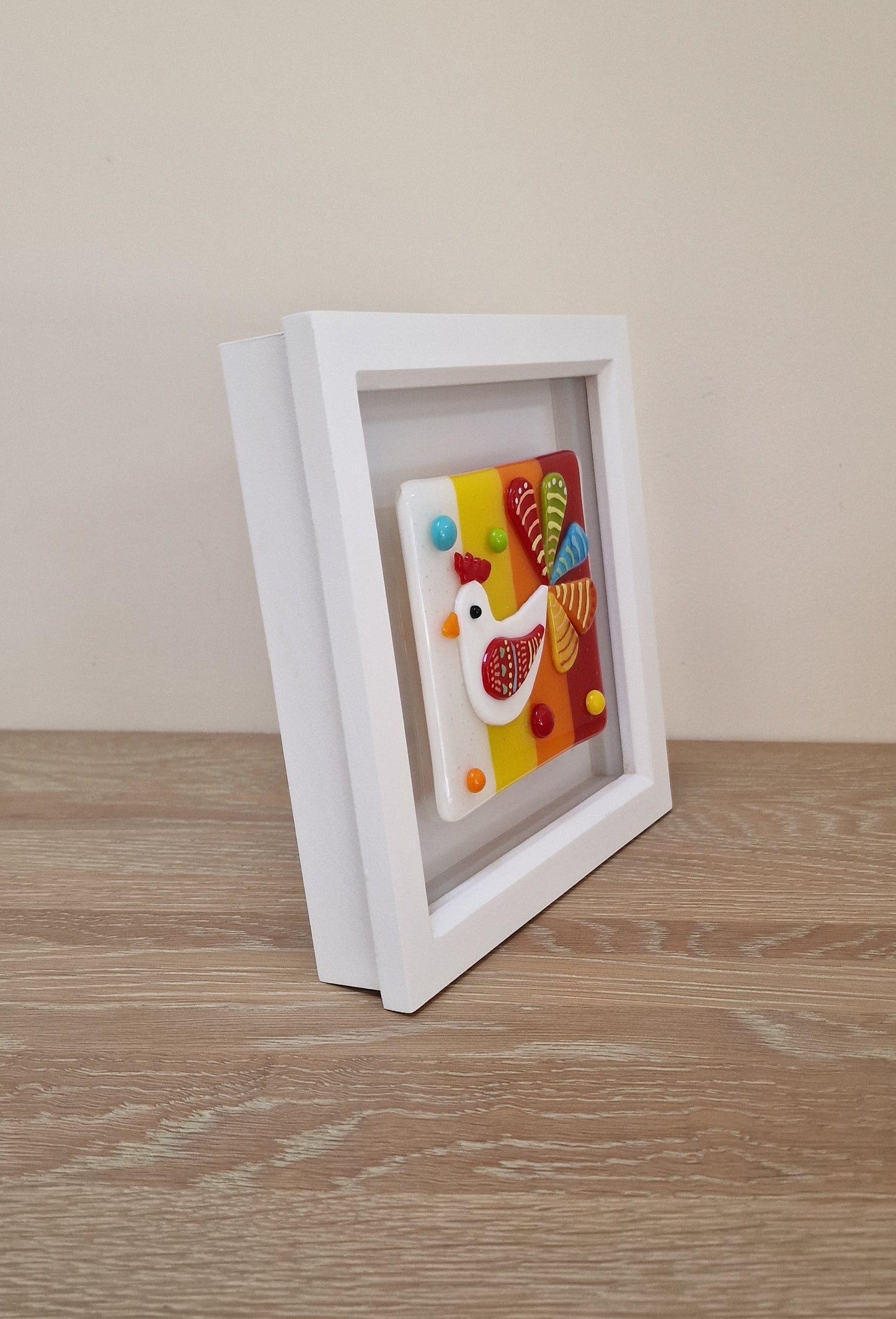 Colourful Chicken art box frame - white/yellow/orange/red