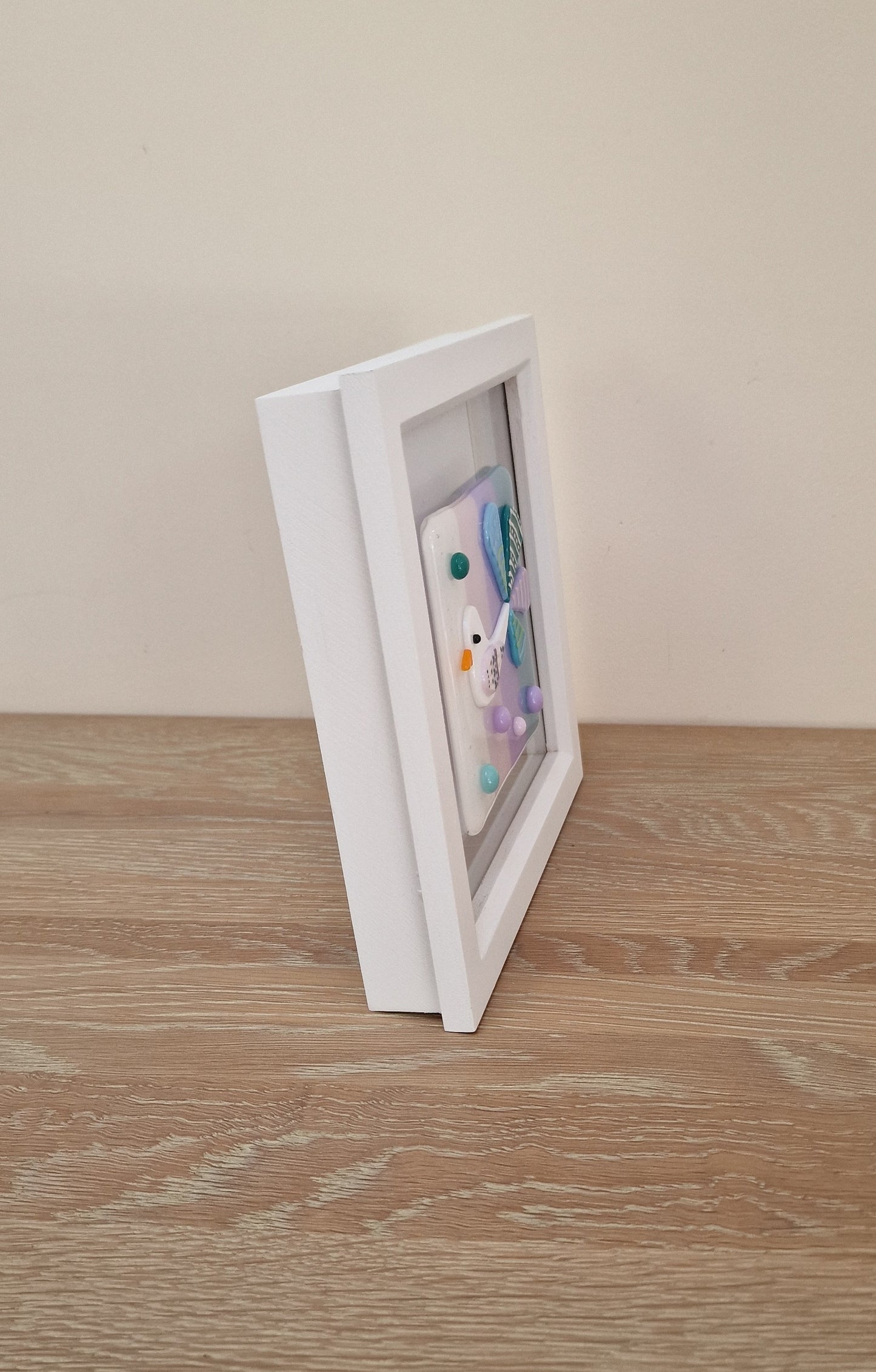 Colourful bird art box frame - white/pink/lilac/blue