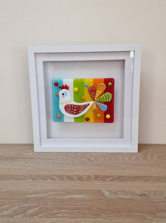 Spring Chicken Large Fused Glass art box frame