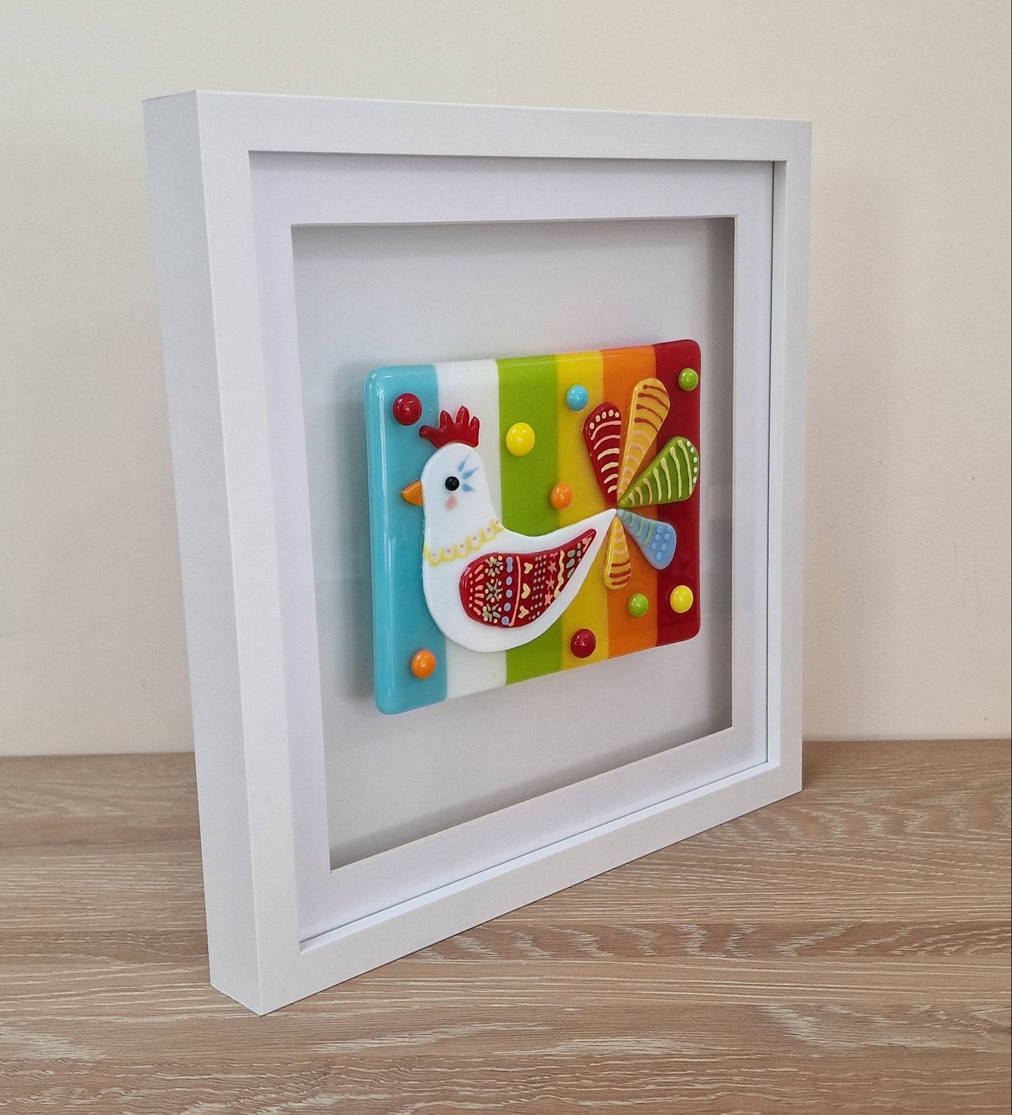 Spring Chicken Large Fused Glass art box frame