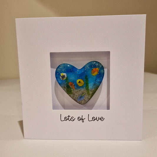 Lots of Love Card with handmade Glass Heart Keepsake/ Pocket Hug - Little Fish