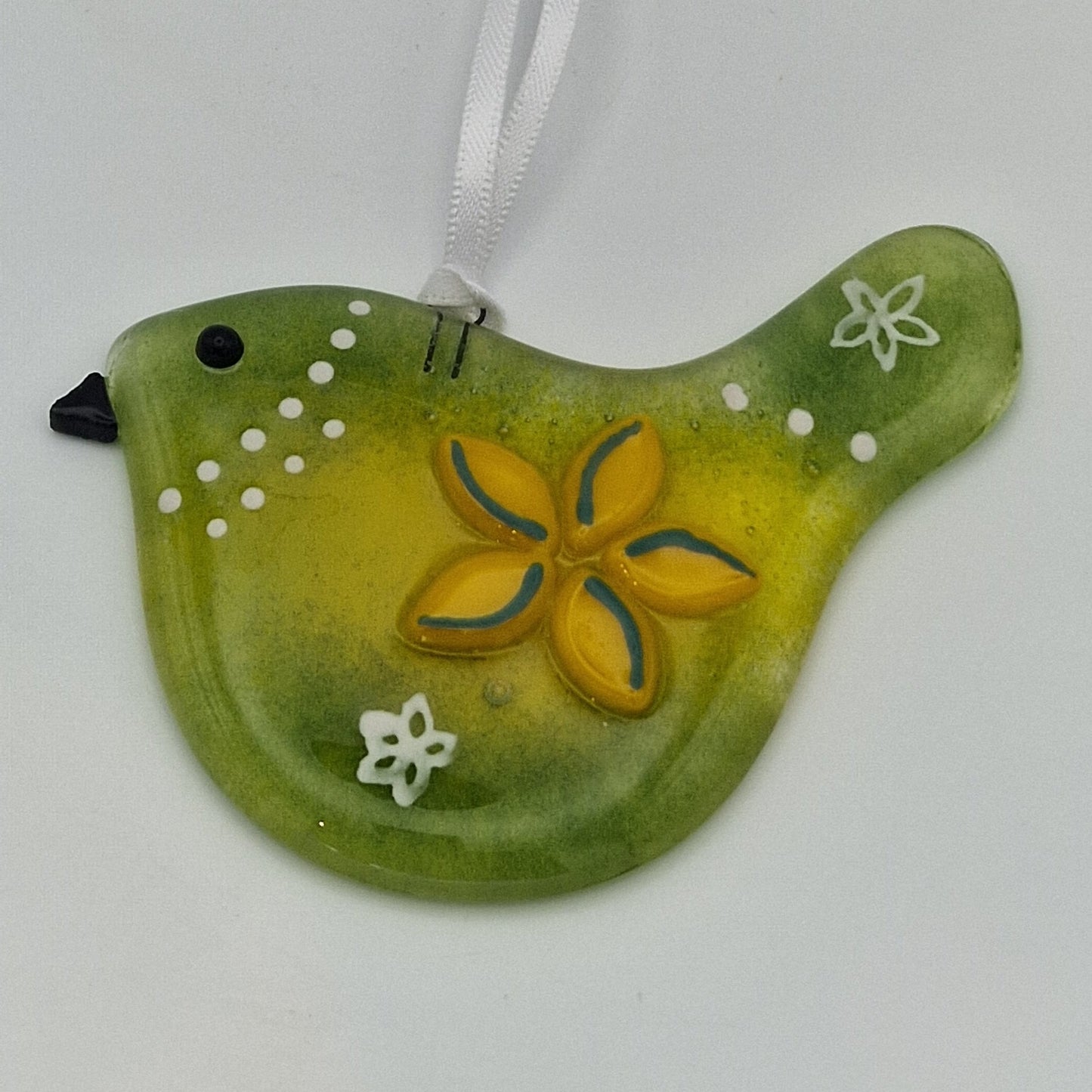 Fused glass handmade colourful bird suncatcher Green/Yellow