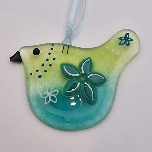 Fused glass handmade colourful bird suncatcher Blue/Green
