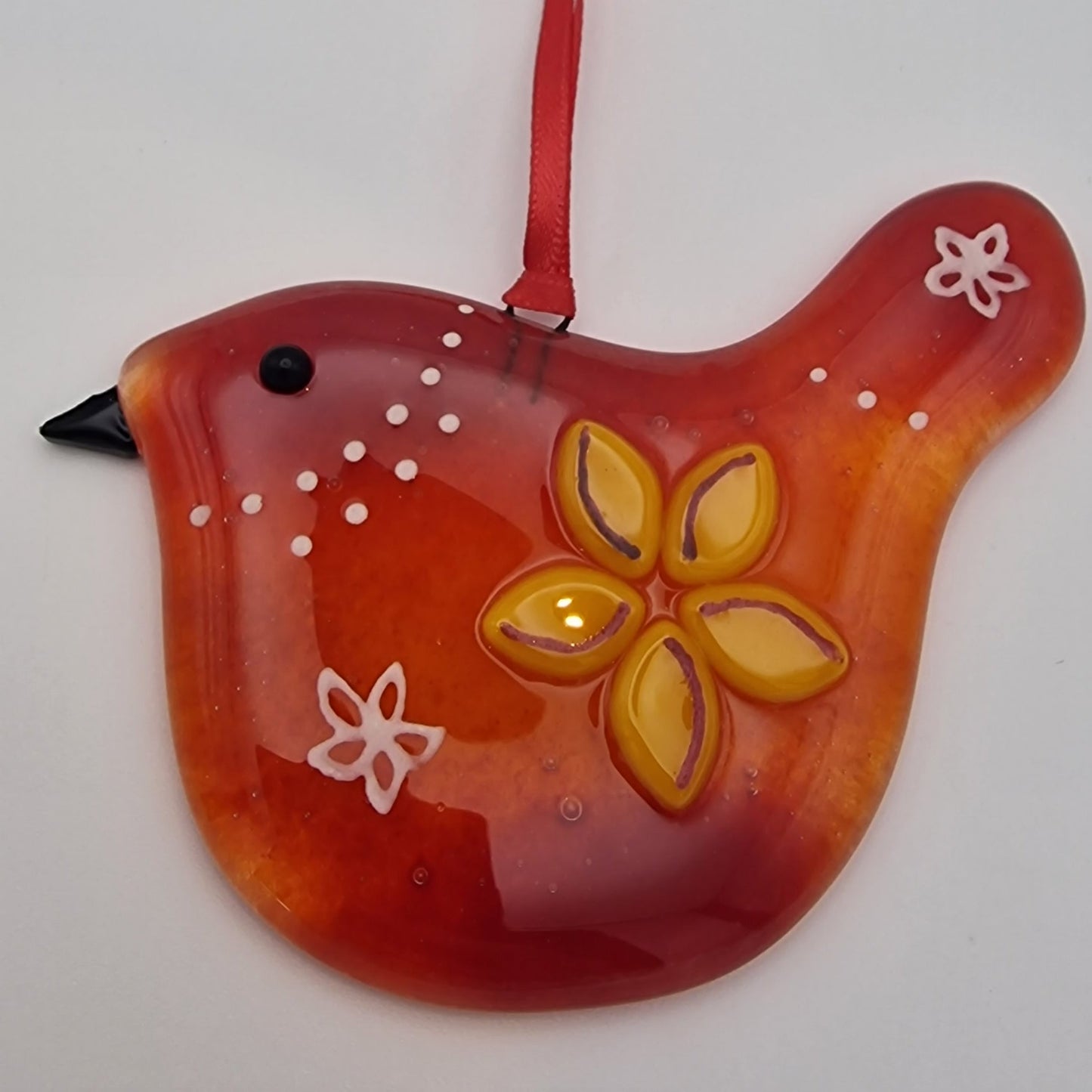 Fused glass handmade colourful bird suncatcher Red/Yellow