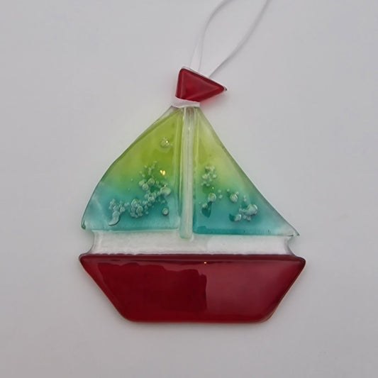 Fused glass handmade sailboat suncatcher
