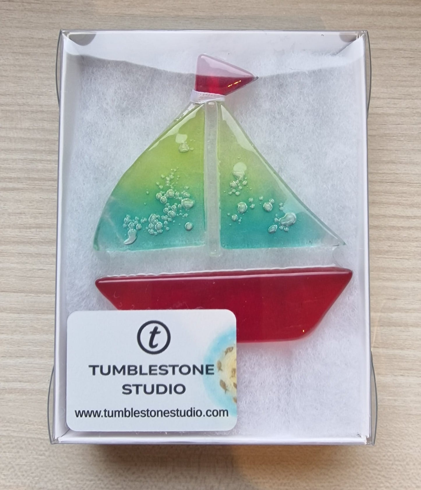 Fused glass handmade sailboat suncatcher