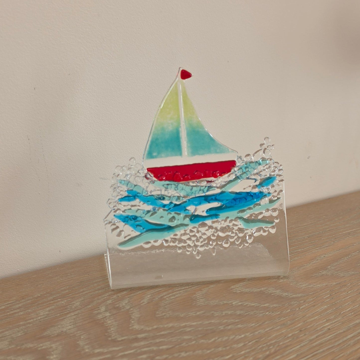 Fused glass boat ornament