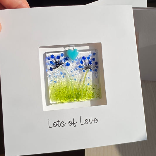Lots of Love Card with handmade glass floral suncatcher - large square agapanthus