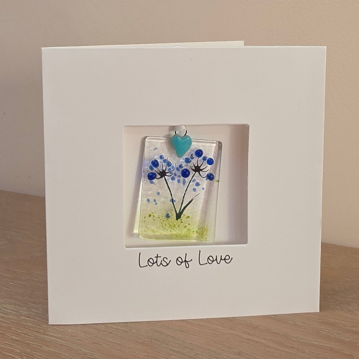 Lots of Love Card with handmade glass floral suncatcher - rectangular agapanthus