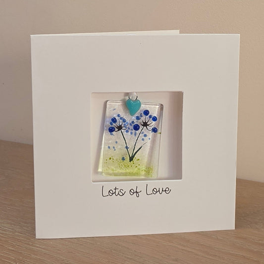 Lots of Love Card with handmade glass floral suncatcher - rectangular agapanthus