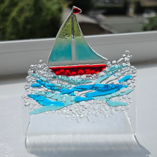 Fused glass boat ornament