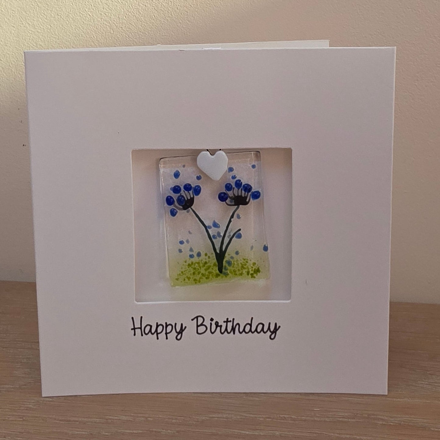 Happy Birthday card with handmade gift glass floral suncatcher -Agapanthus rectangle