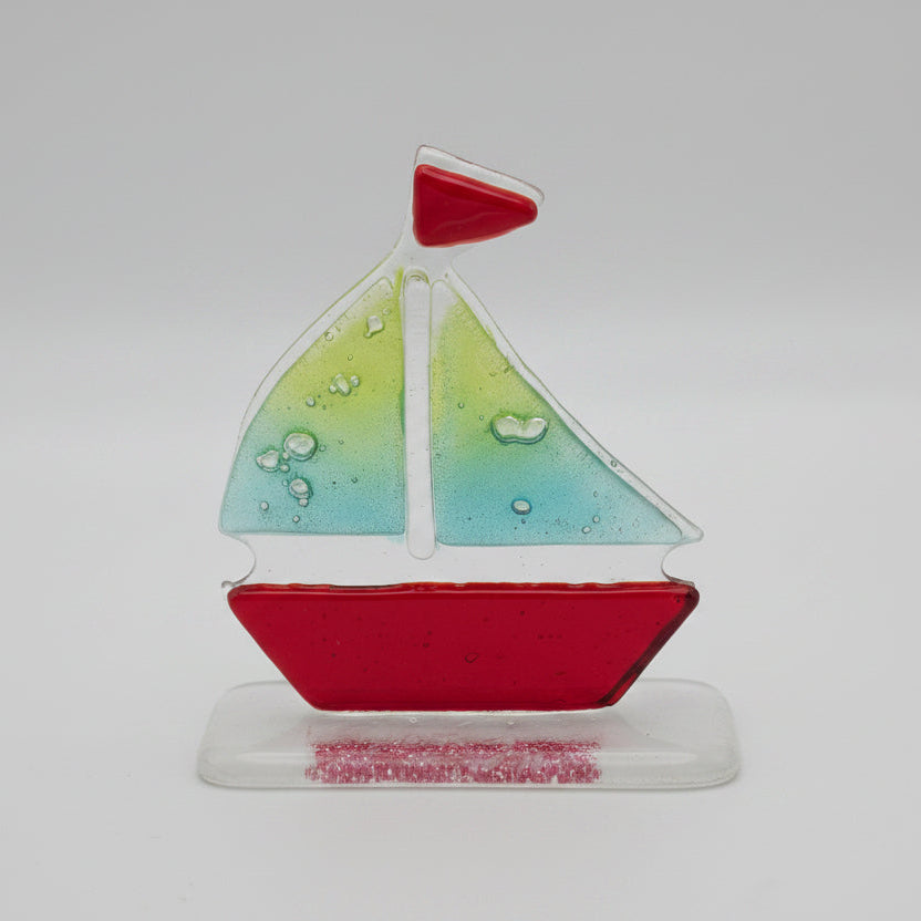 Little sailboat - handmade fused glass ornament Blue