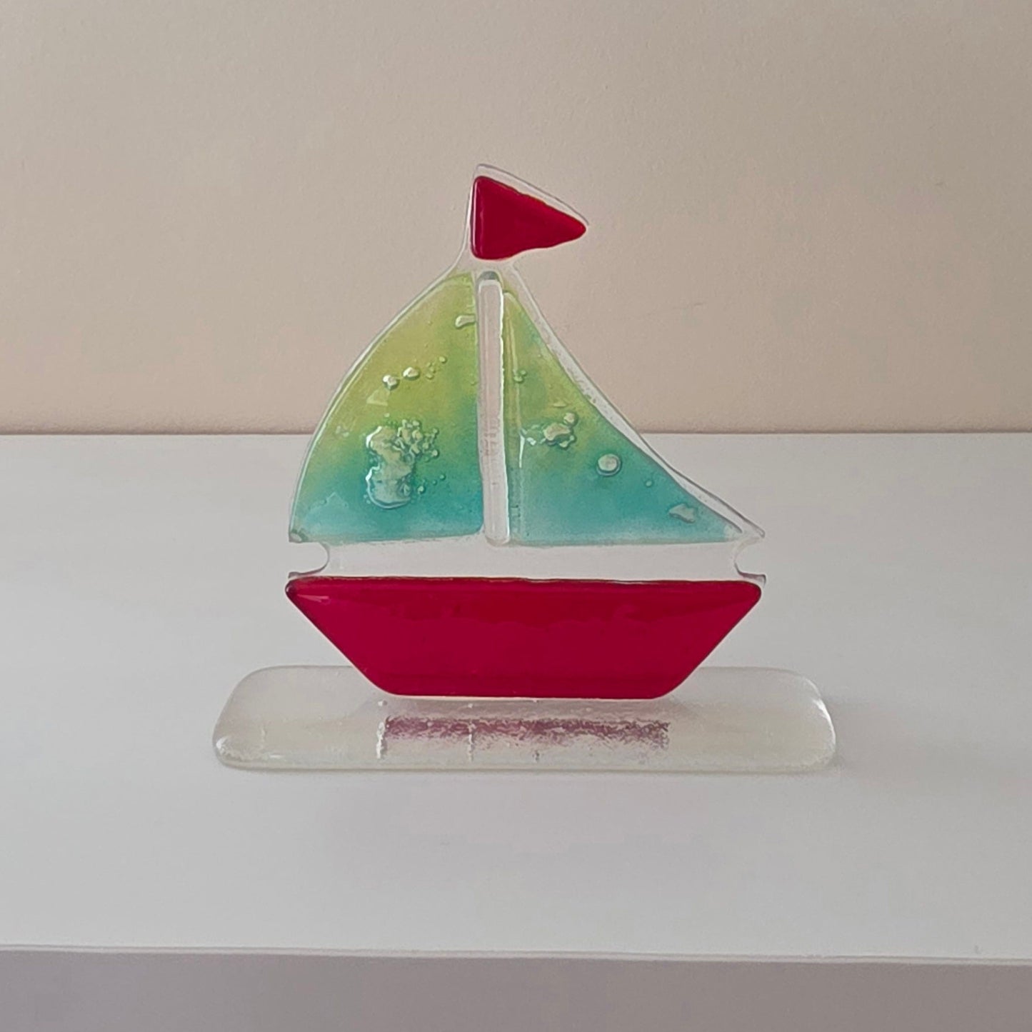 Little sailboat - handmade fused glass ornament Blue