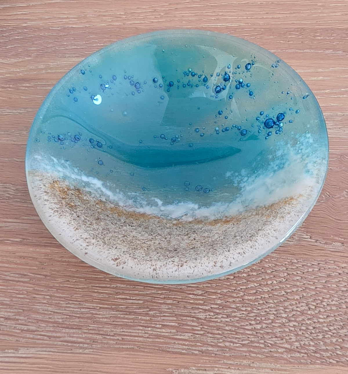 Fused Glass Coastal Bowl – Ocean Wave Beach Dish