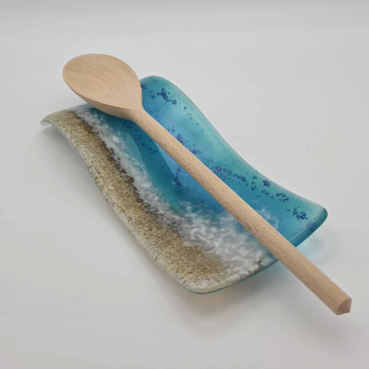 Crashing wave coastal spoon rest handmade fused glass