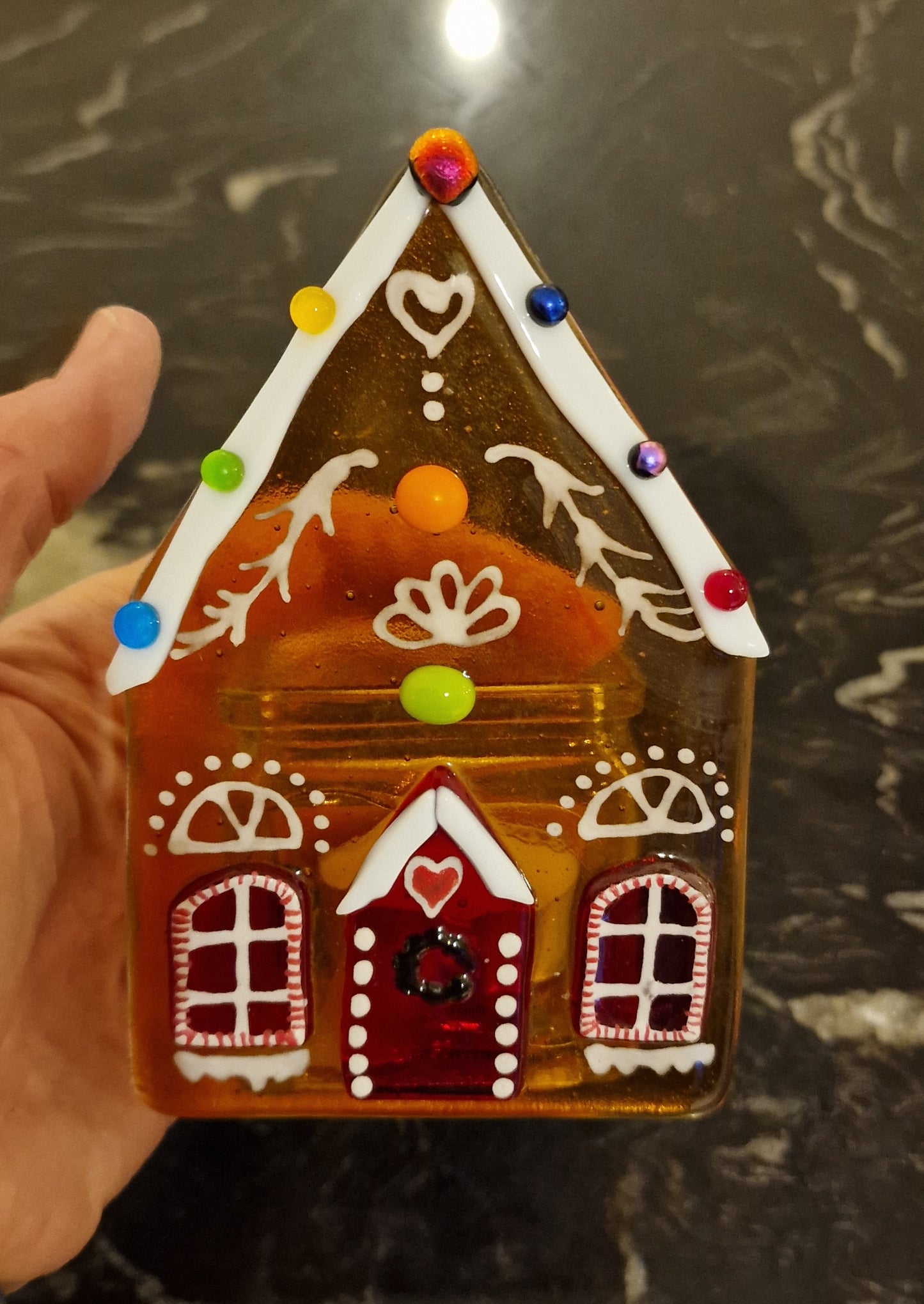 Fused Glass Gingerbread house decoration, Fused Glass Christmas decoration, candle holder