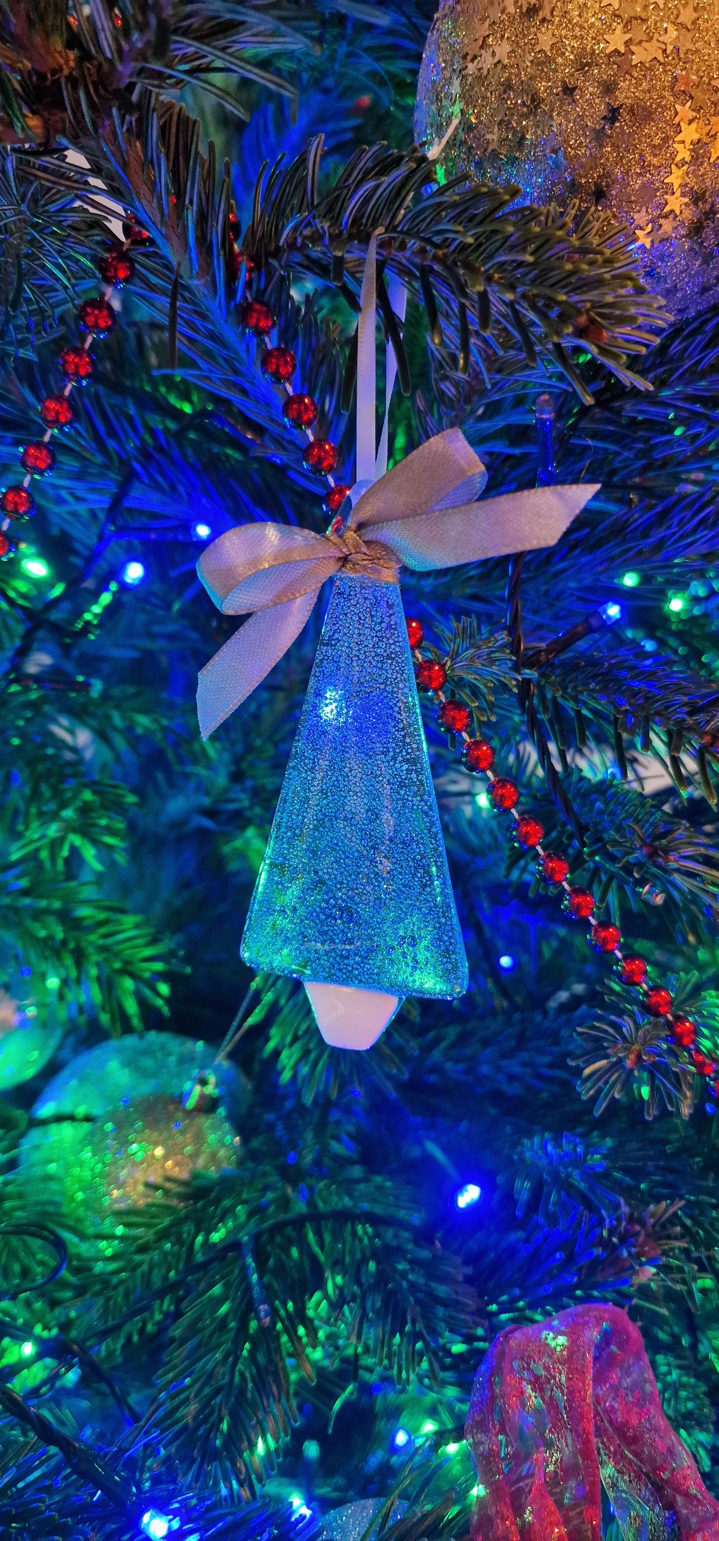 Bubbly Blue Fused Glass Christmas Tree Ornament