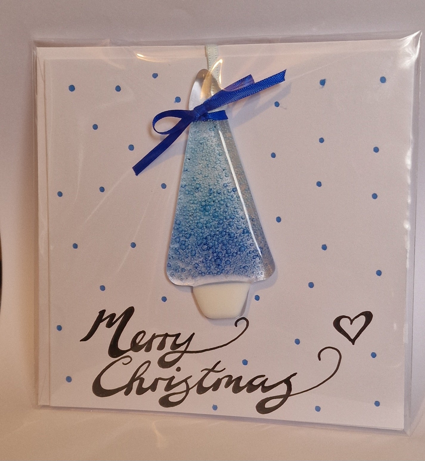 Handmade fused glass Christmas card with tree decoration gift