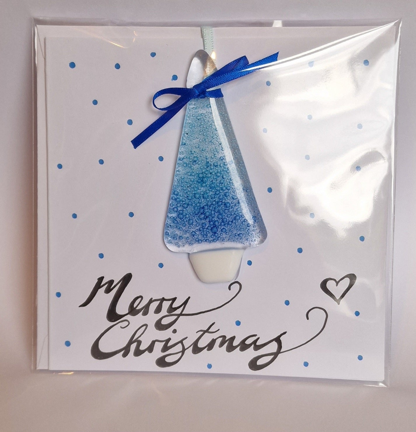 Handmade fused glass Christmas card with tree decoration gift