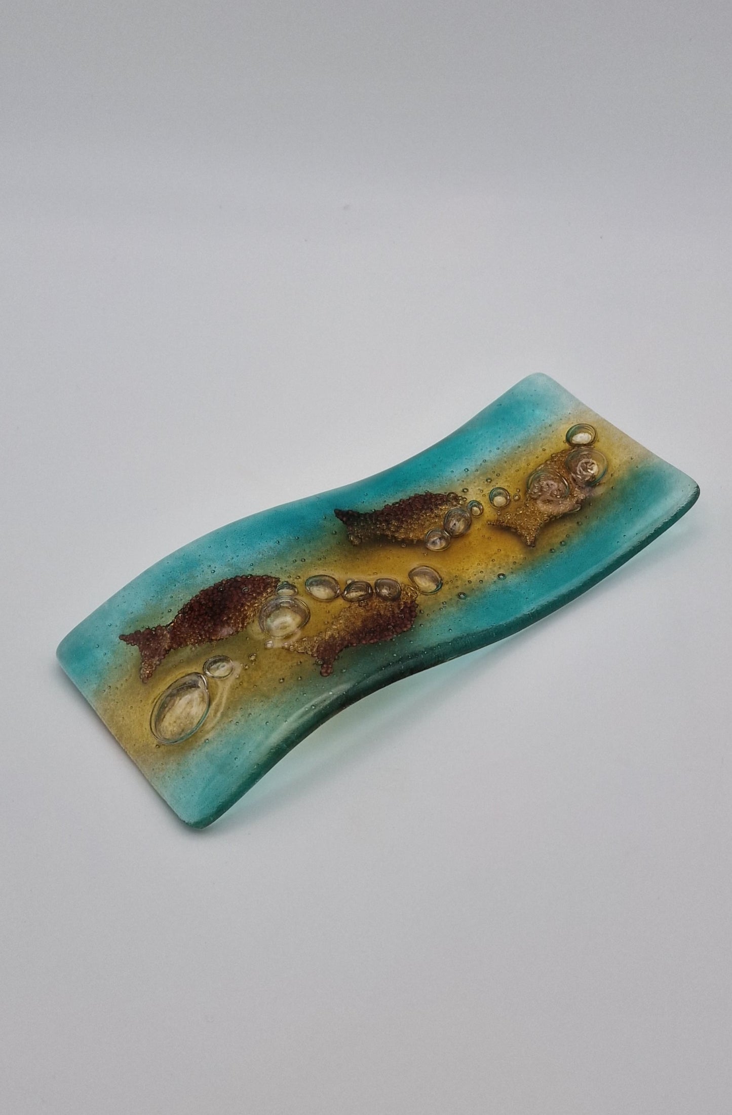 Shoaling fish fused glass spoon rest