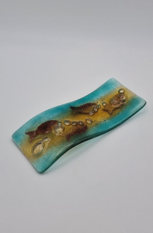 Shoaling fish fused glass spoon rest
