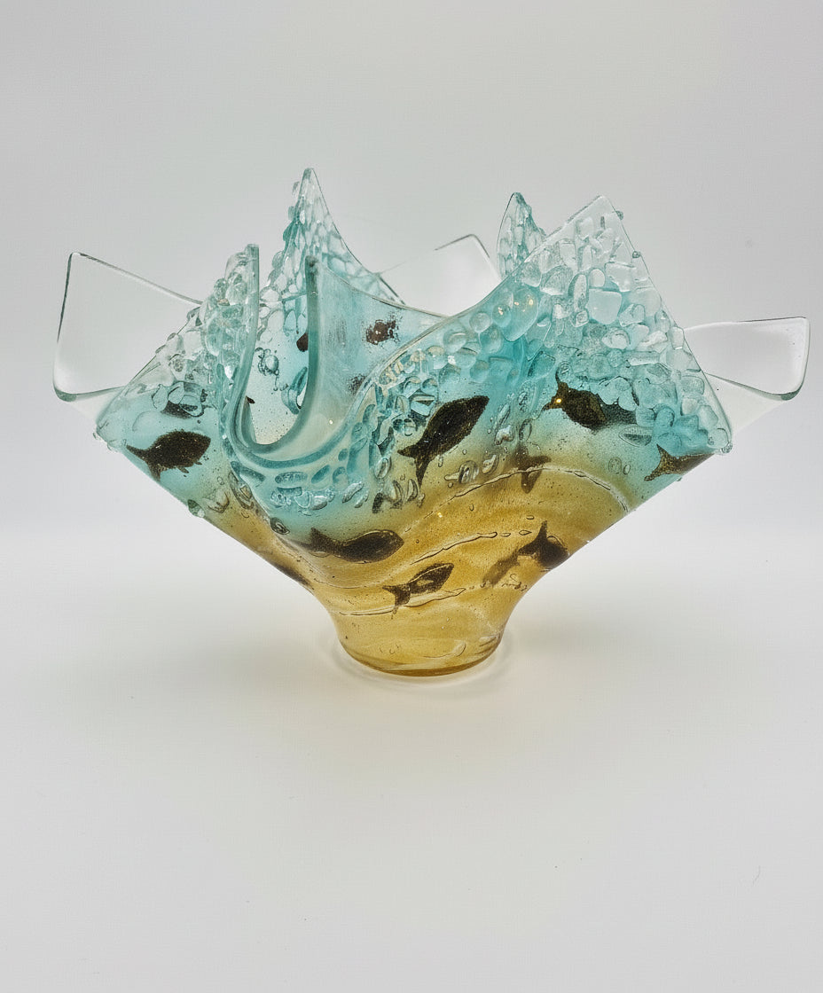 Shoaling Fish Fused Glass Vase