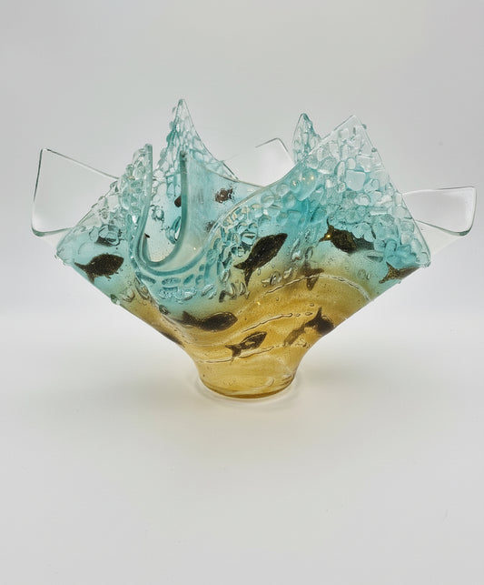Shoaling Fish Fused Glass Vase