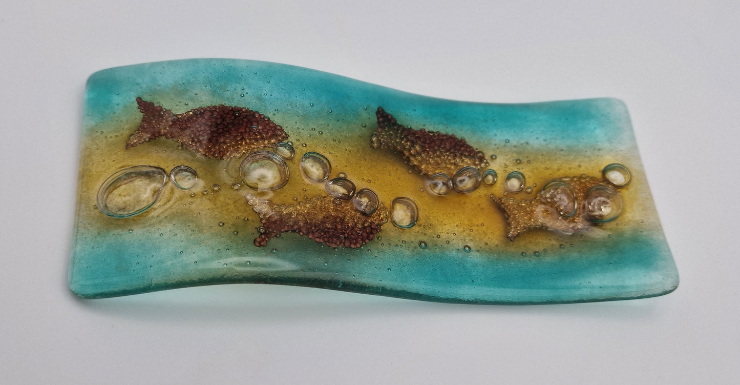 Shoaling fish fused glass spoon rest